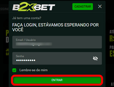 Faça login na sua conta no site b2xbet